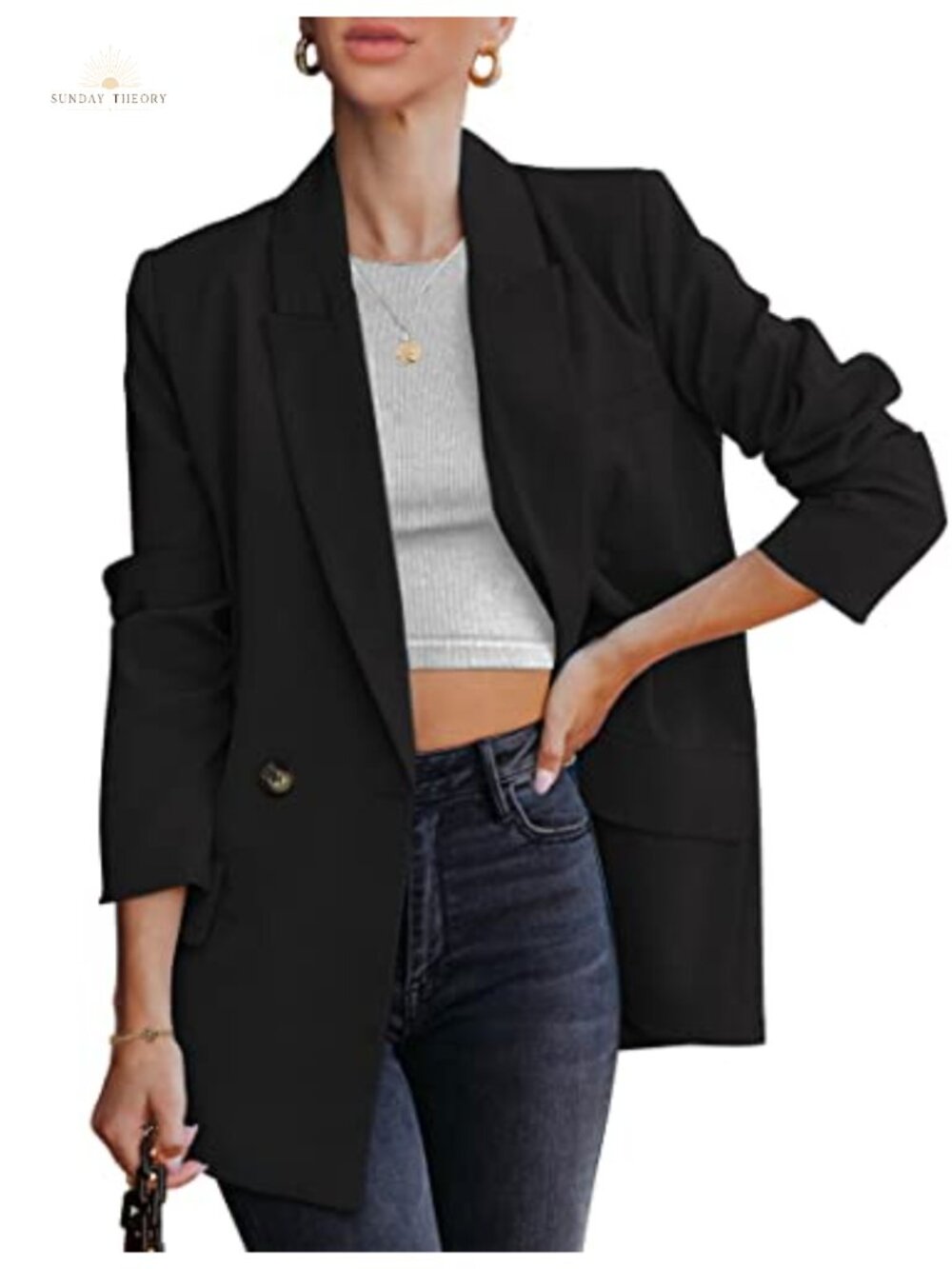 Women's Blazer Jacket Long Sleeve Double Breasted Business Casual Work